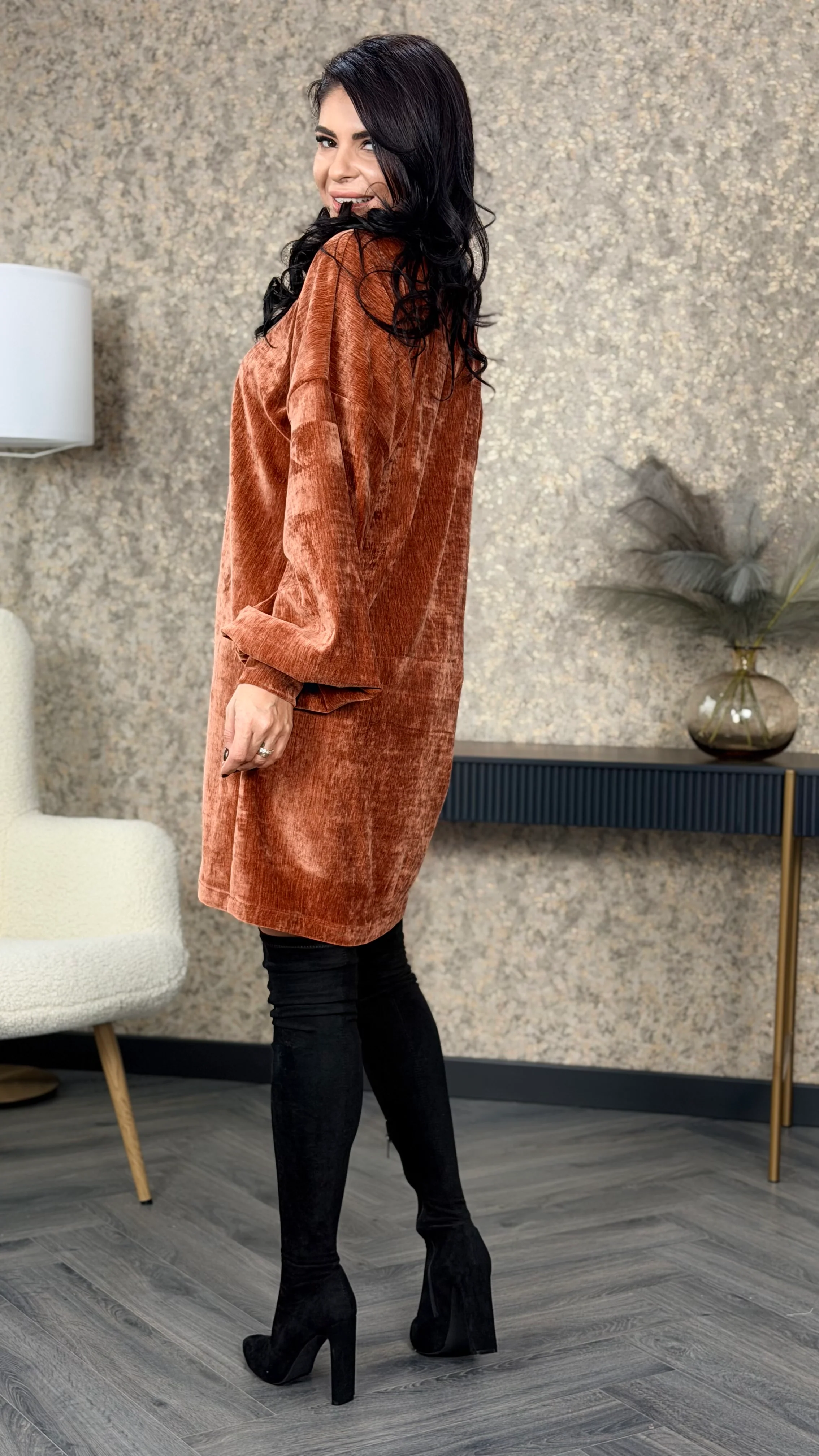 Rochie Cellie - Terracotta Velvet - Image 4