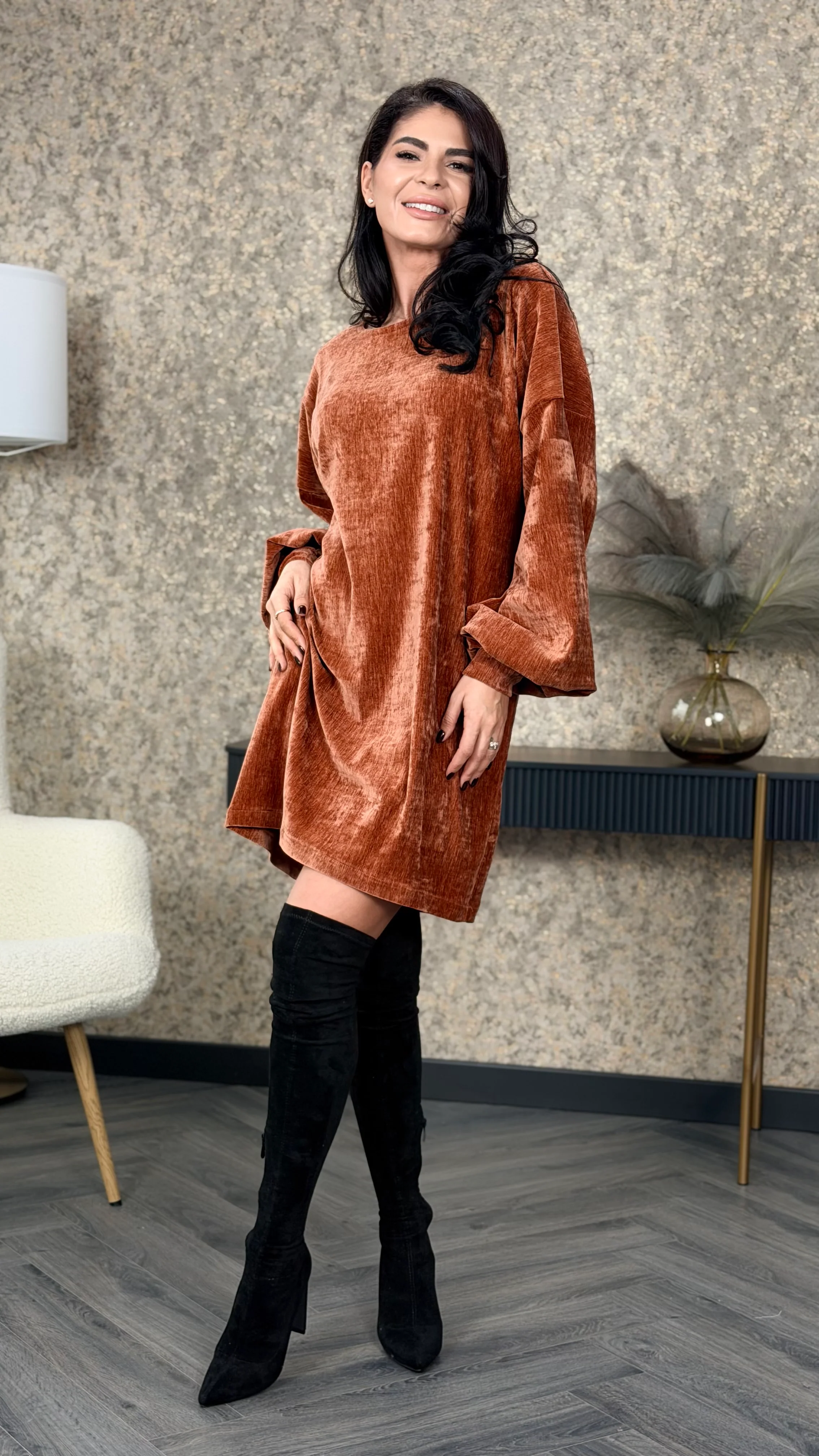 Rochie Cellie - Terracotta Velvet - Image 5