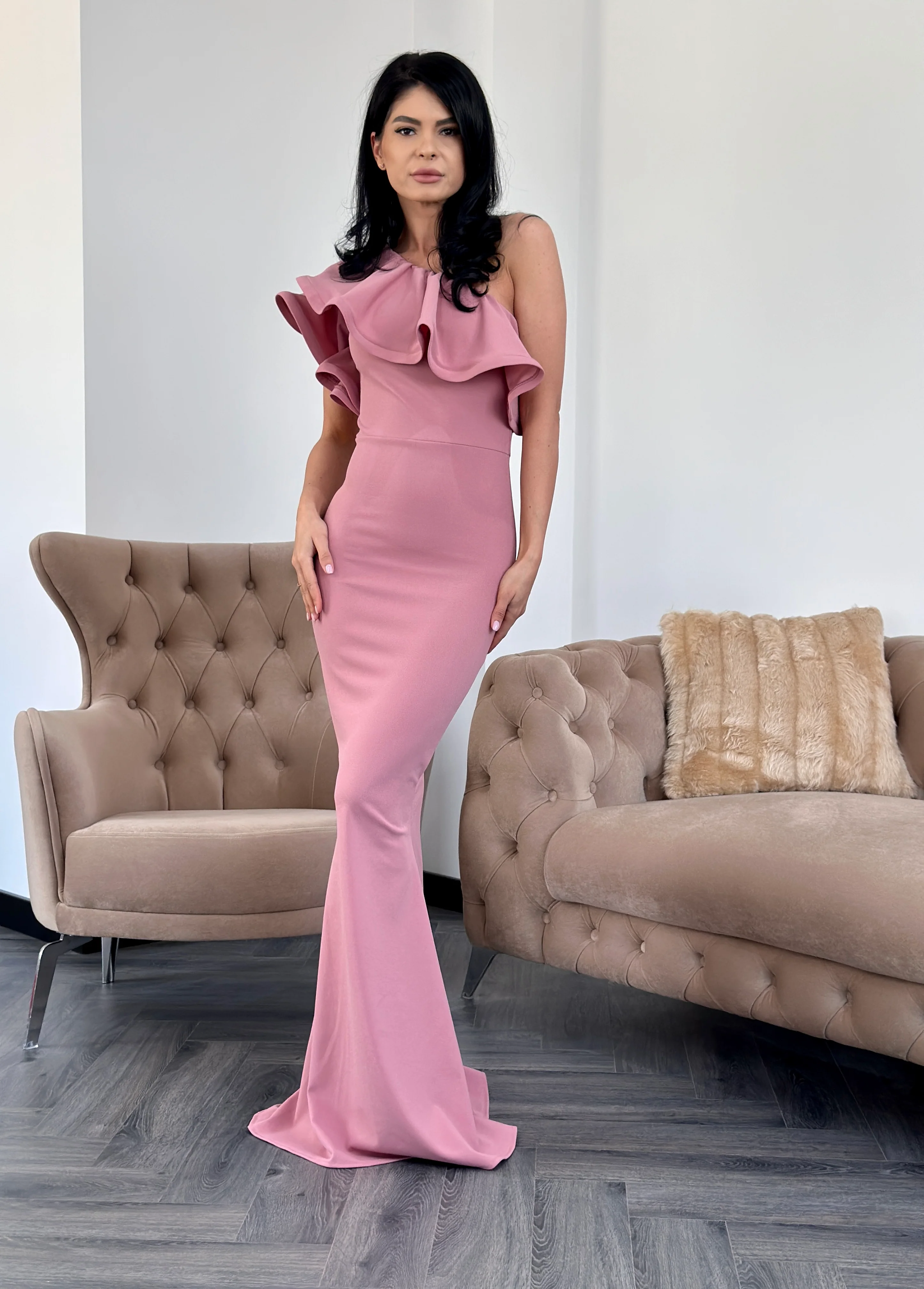 Rochie Lunga SIMINA - Roz Pudra - Image 3